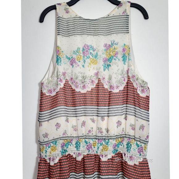 FREE PEOPLE Prairie Floral Dress, Cottage, Crisscross Drawstring,Shirred Waist - Picture 5 of 9